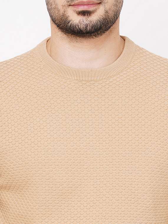 beige cotton plain self design pullover - 21000429 -  Standard Image - 4