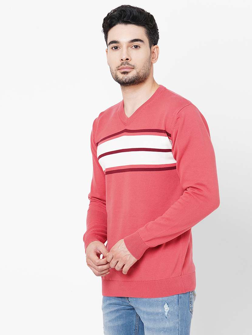 peach cotton striped pullover - 21000435 -  Standard Image - 1