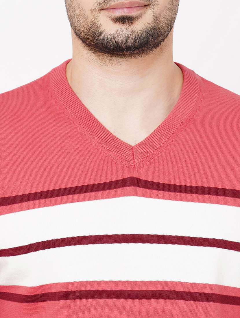 peach cotton striped pullover - 21000435 -  Standard Image - 4