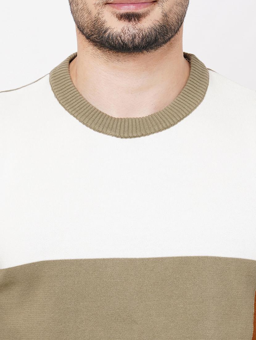 khakhi cotton color block pullover - 21000438 - Standard Image - 4