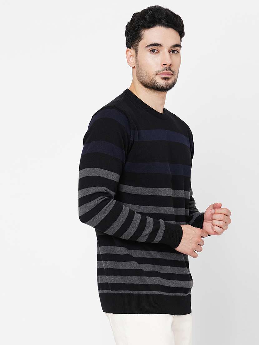black cotton striped pullover - 21000440 -  Standard Image - 1