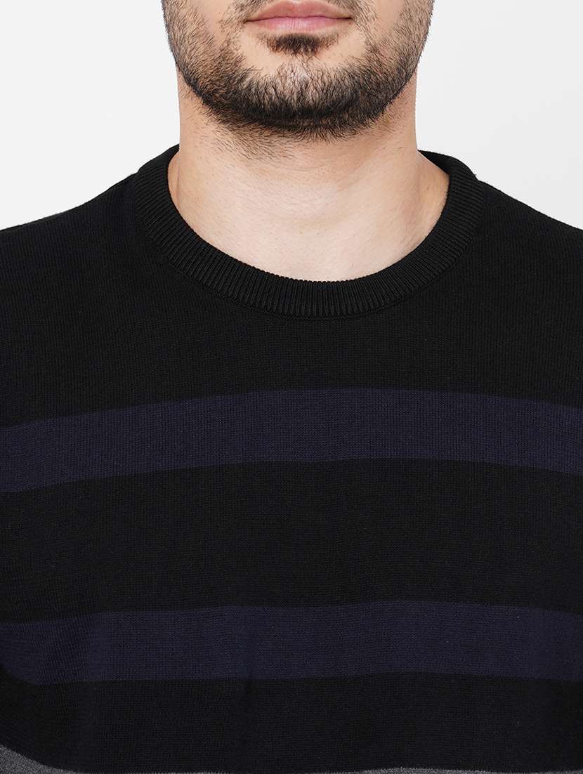 black cotton striped pullover - 21000440 -  Standard Image - 4
