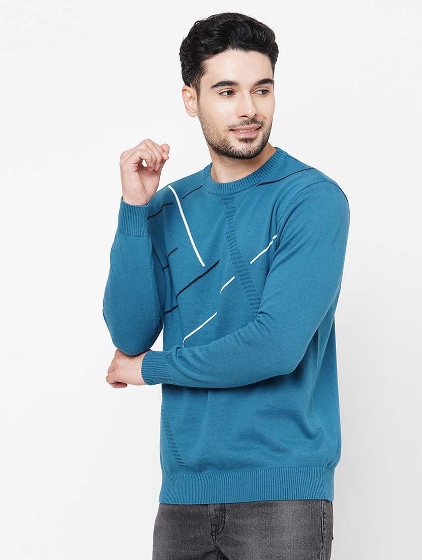 blue cotton self design pullover - 21000441 -  Standard Image - 1