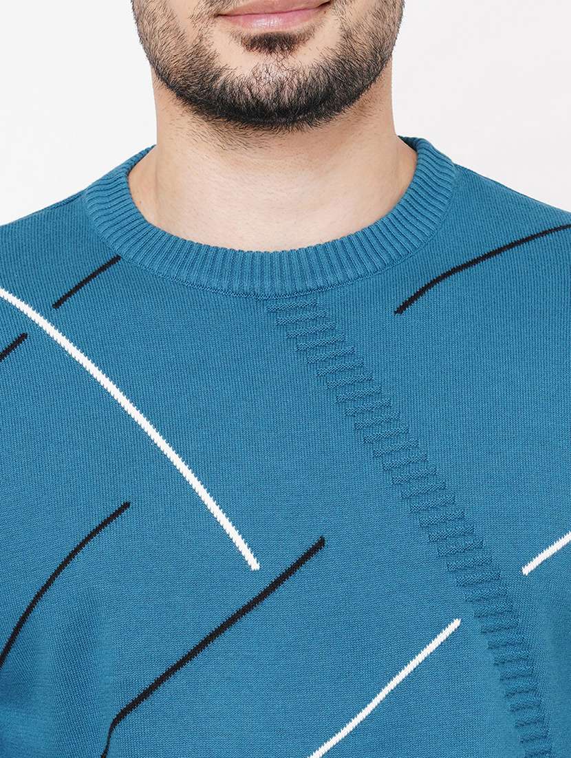 blue cotton self design pullover - 21000441 -  Standard Image - 4