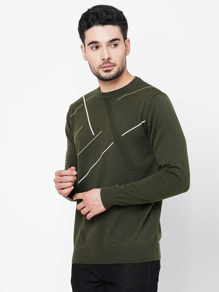 olive cotton self design pullover - 21000442 -  Standard Image - 1