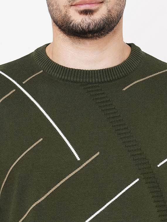 olive cotton self design pullover - 21000442 -  Standard Image - 4