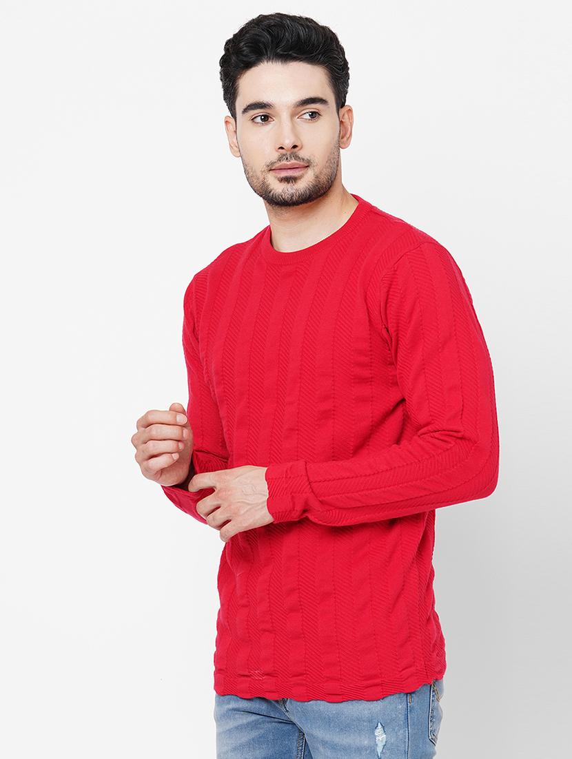 red cotton plain self design pullover - 21000444 - Standard Image - 1