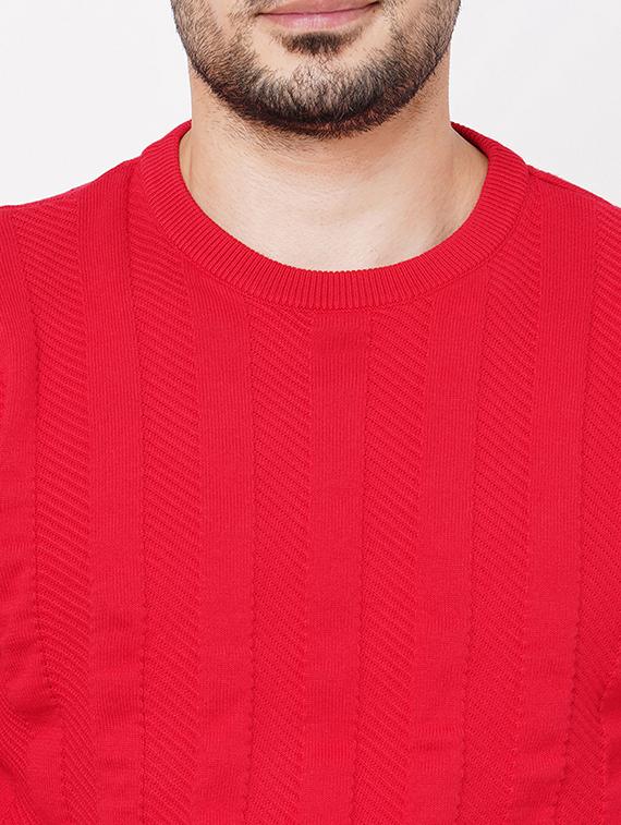 red cotton plain self design pullover - 21000444 - Standard Image - 4