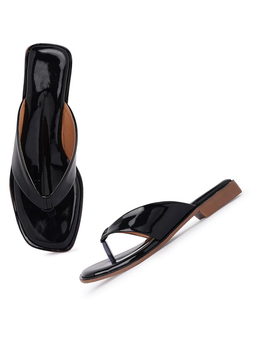 black solid t-strap sandal - 21000714 -  Standard Image - 1