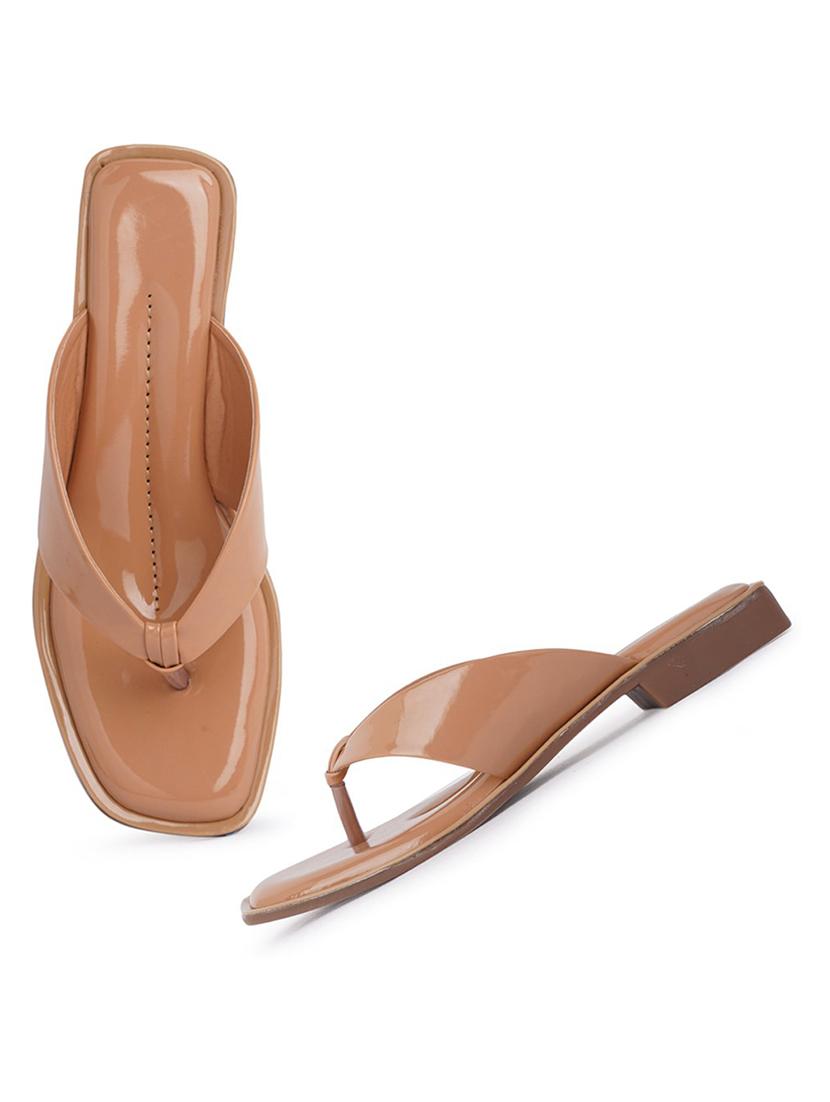 tan patent leather slip on sandals - 21000717 - Standard Image - 1