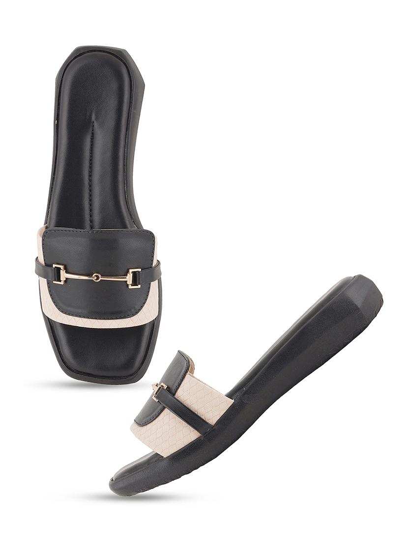 black synthetic slip on sandals - 21000744 -  Standard Image - 1
