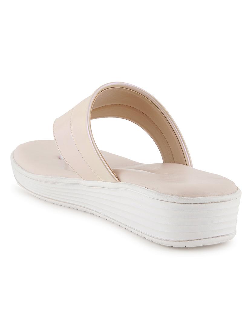 off white solid slip on sandals - 21000752 -  Standard Image - 1