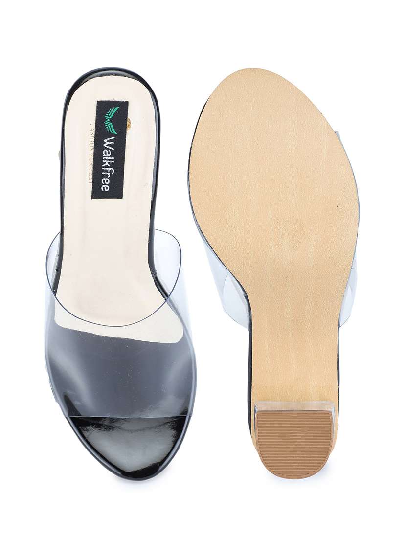 Buy online Black Slip On Solid Bock Heel Sandals from heels for