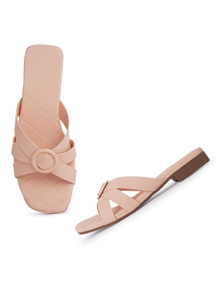 peach solid slip on sandals - 21000819 - Standard Image - 1
