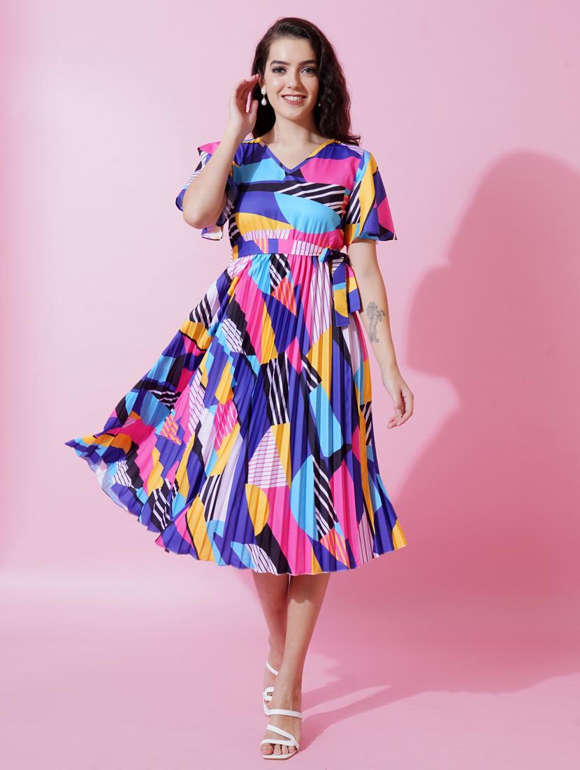 women multicolored printed a-line dress - 21001007 -  Zoom Image - 0