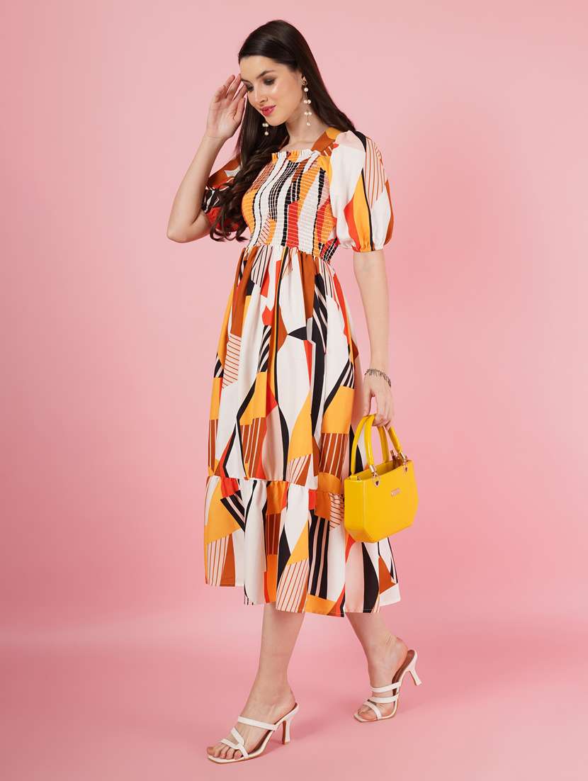 women printed puff sleeve tiered dress - 21001017 -  Standard Image - 1