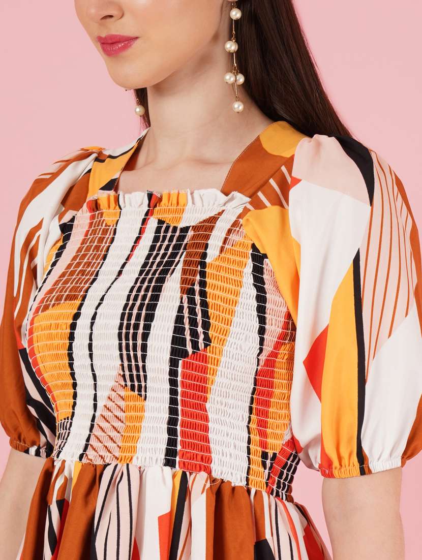 women printed puff sleeve tiered dress - 21001017 -  Standard Image - 4