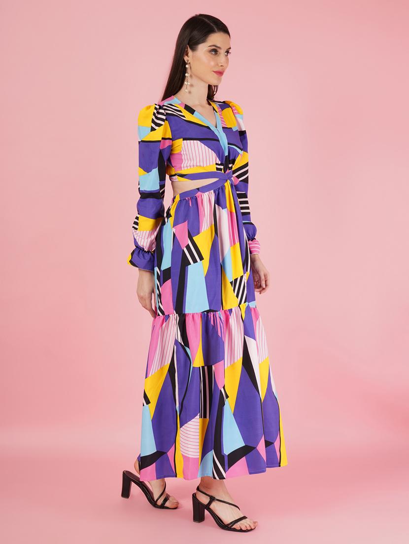 multi coloured printed detailed maxi dress - 21001027 - Standard Image - 1