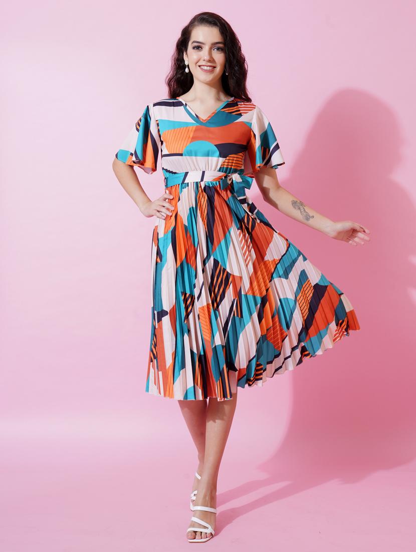 multi coloured printed detailed dress