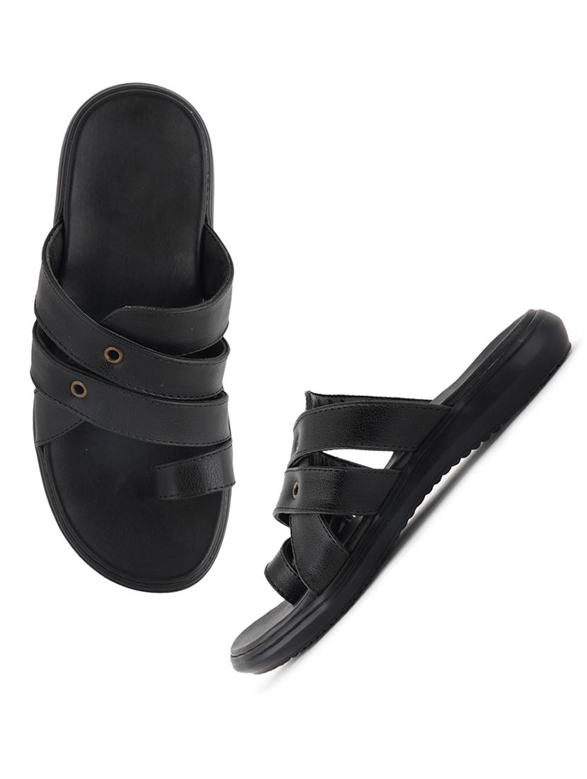 black leatherette slip on flip flops - 21001584 -  Standard Image - 1
