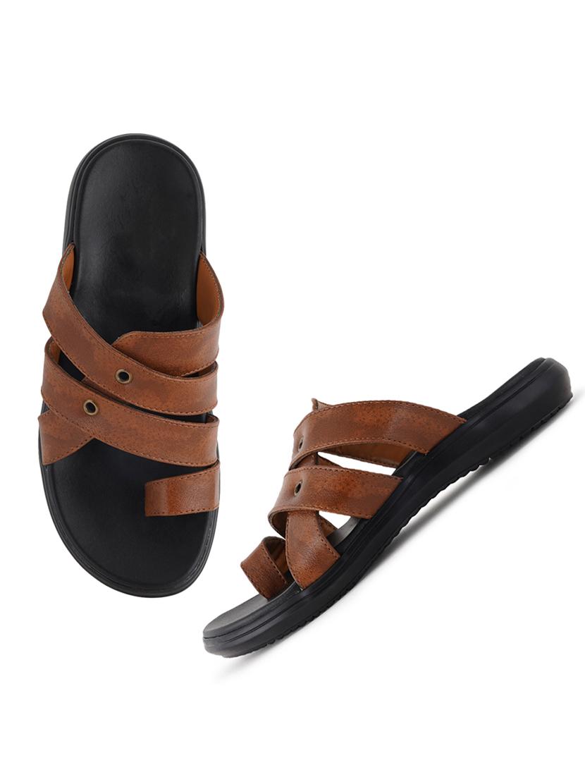 tan leatherette slip on flip flops - 21001586 - Standard Image - 1
