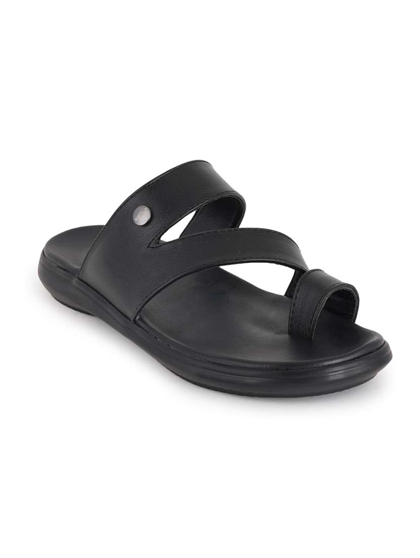 black leatherette slip on flip flops - 21001594 -  Standard Image - 1