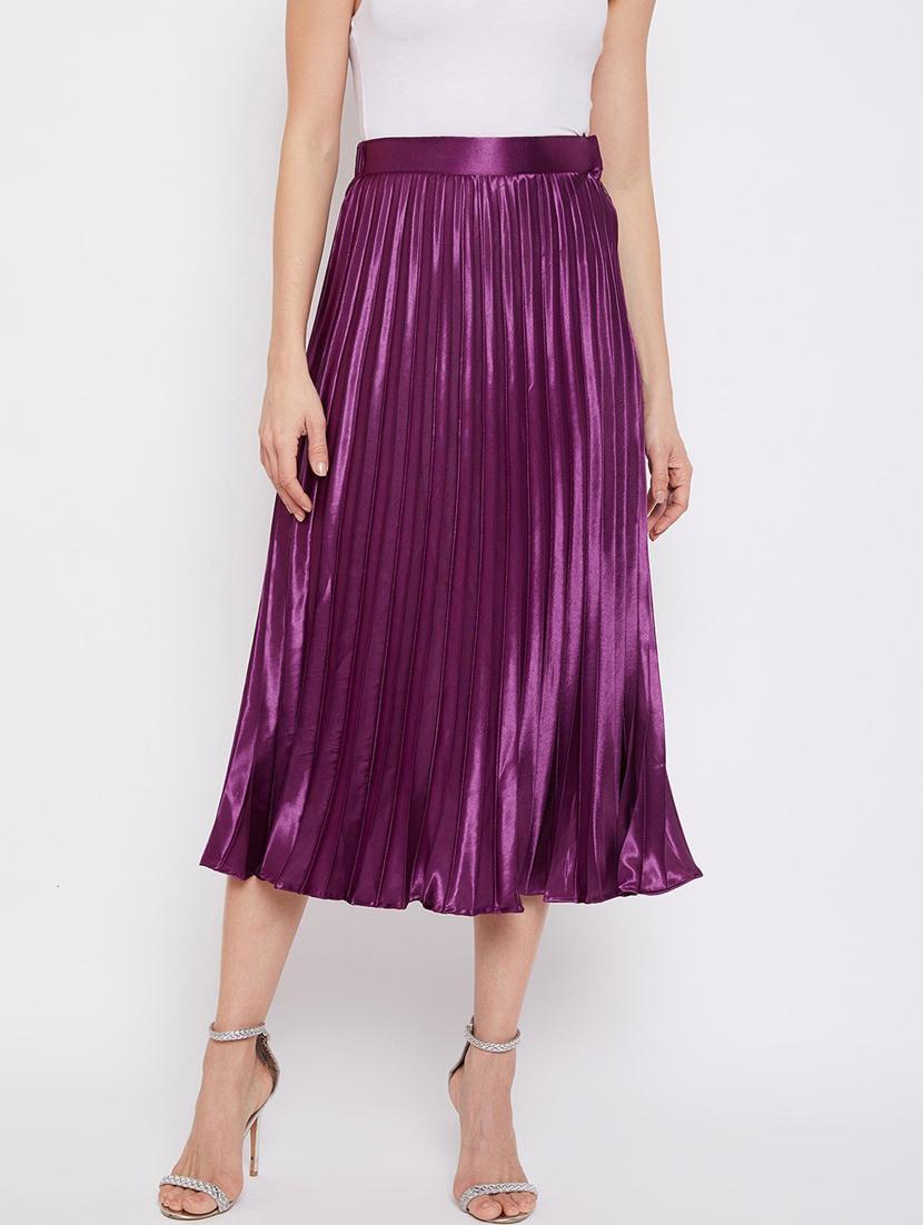 solid purple pleated detailed skirt - 21008397 - Zoom Image - 0