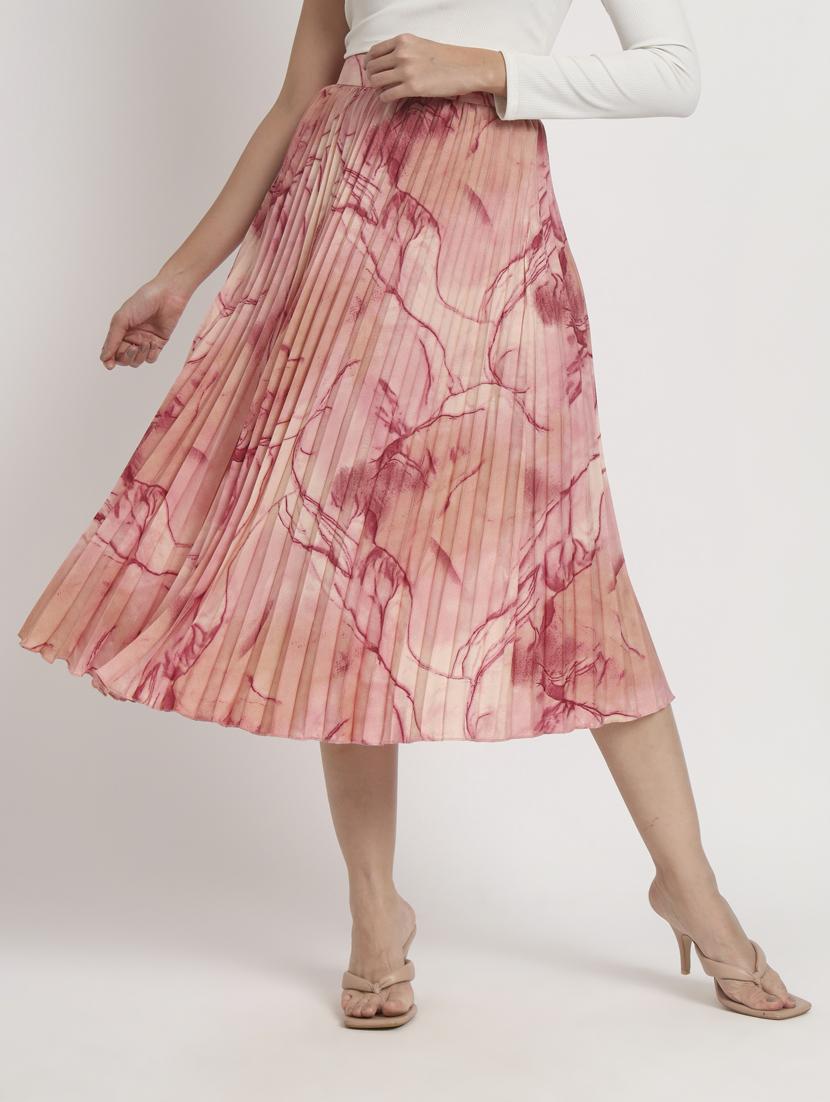 women knee length abstract printed pleated skirt - 21008408 - Zoom Image - 0