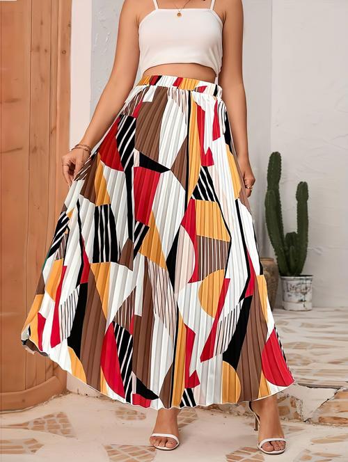 women mid-rise abstract printed pleated skirt - 21008411 - Standard Image - 0