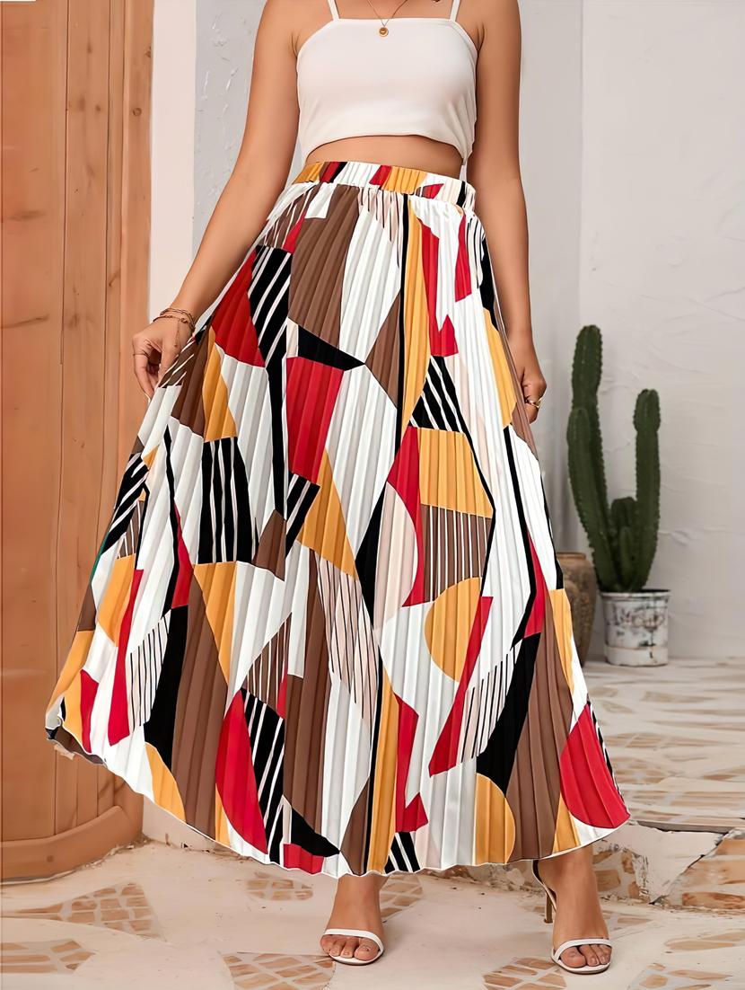 women mid-rise abstract printed pleated skirt - 21008411 - Zoom Image - 0