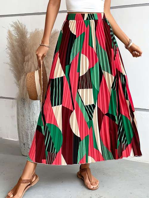 women mid-rise printed pleated skirt - 21008430 - Standard Image - 0