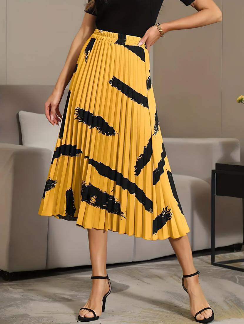 yellow printed pleated detailed skirt - 21008433 -  Standard Image - 1