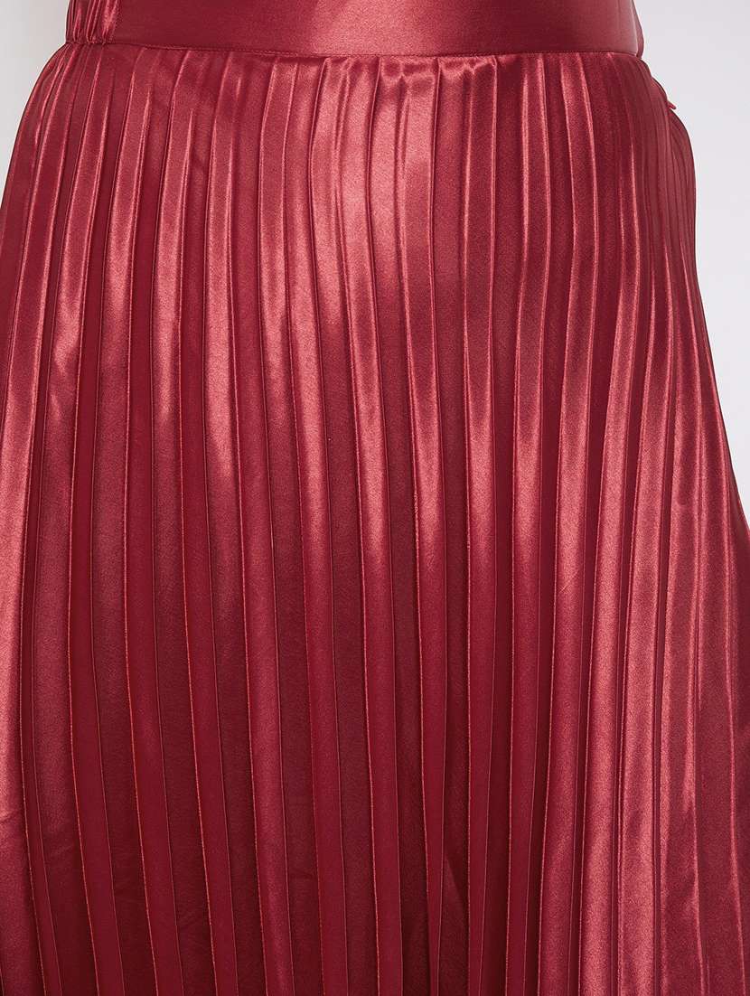 solid maroon pleated detailed skirt - 21008435 -  Standard Image - 4
