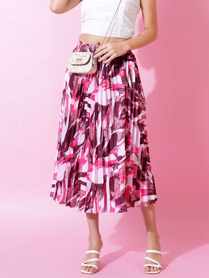 pink printed pleated detailed skirt - 21008439 - Zoom Image - 0