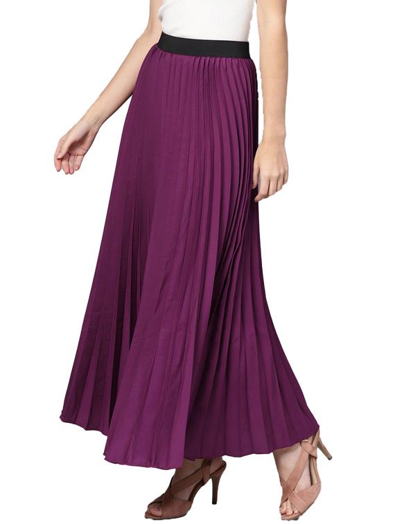solid purple pleated detailed skirt - 21008447 -  Standard Image - 1
