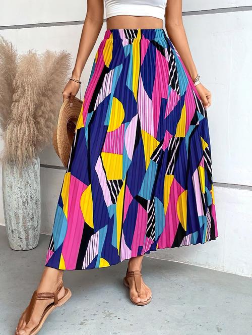 women mid-rise printed pleated skirt - 21008448 - Standard Image - 0