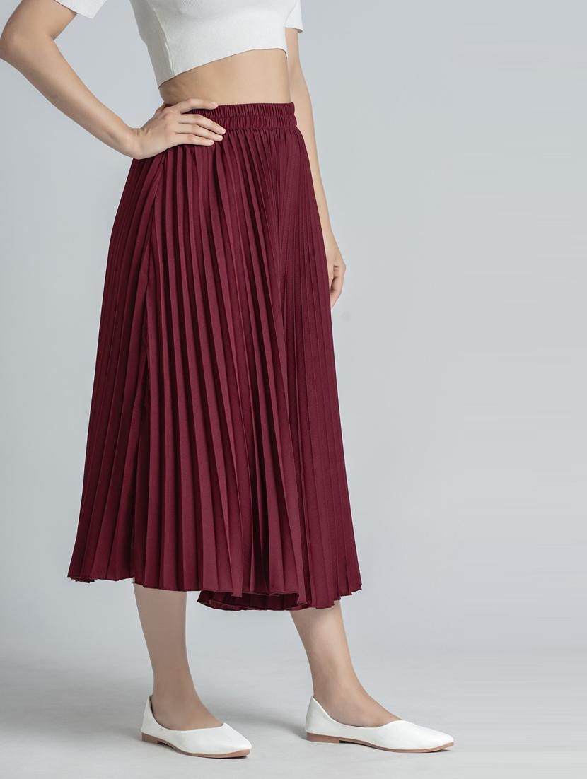 women mid-rise solid pleated skirt - 21008476 - Standard Image - 1