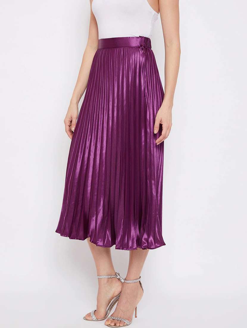 solid purple pleated detailed skirt - 21008484 -  Standard Image - 1