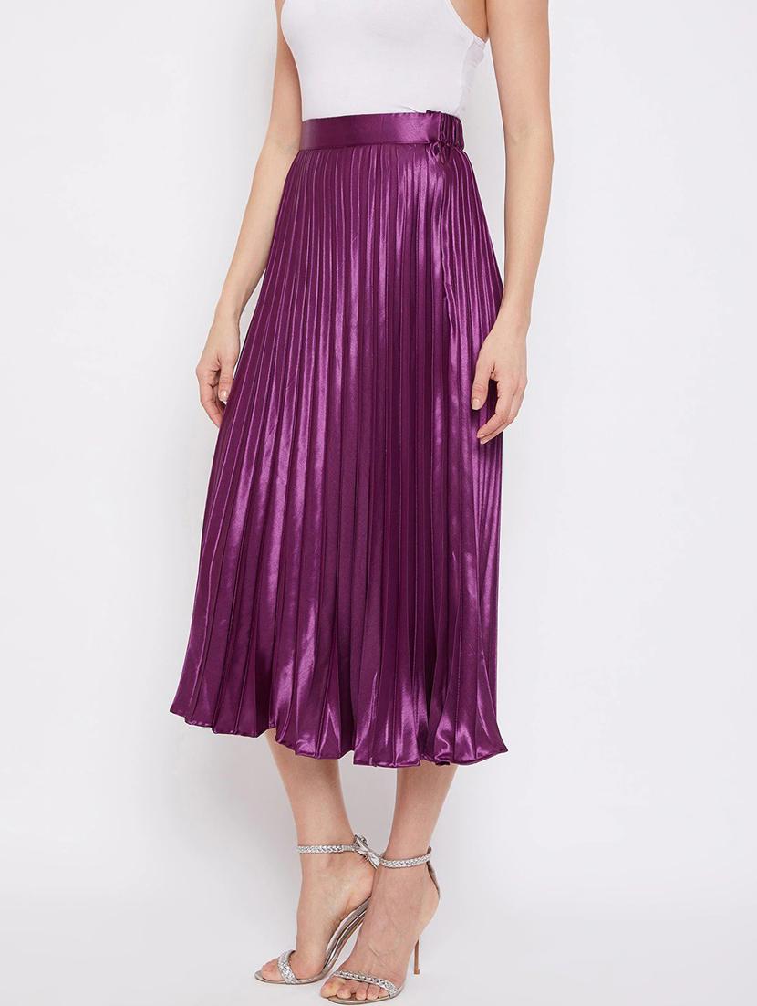 solid purple pleated detailed skirt - 21008486 -  Standard Image - 1