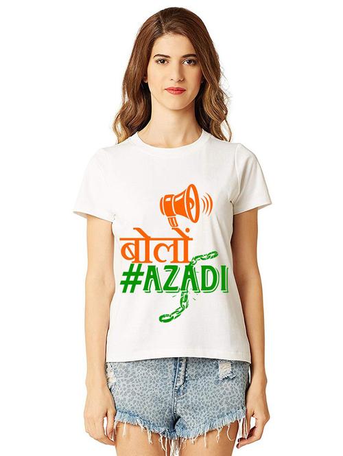 women round neck front print t-shirt - 21015255 - Standard Image - 0