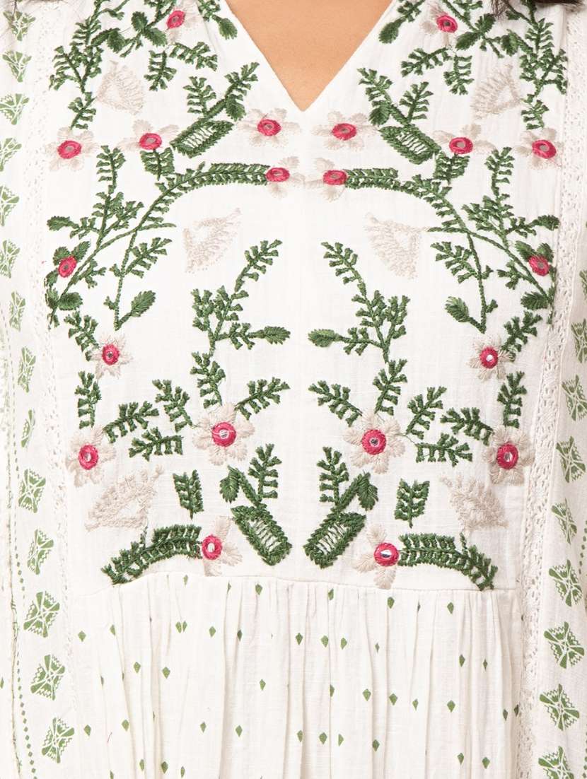 off white printed embroidered detailed dress - 21015927 -  Standard Image - 6