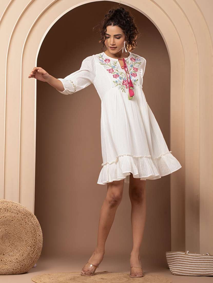 white embroidered detailed dress - 21015935 -  Standard Image - 1