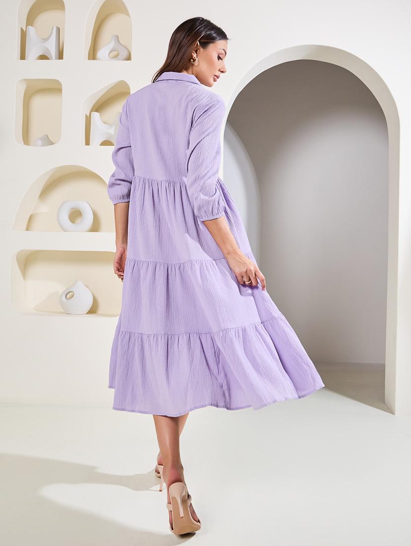 women solid bell sleeves tiered dress - 21015962 - Standard Image - 1