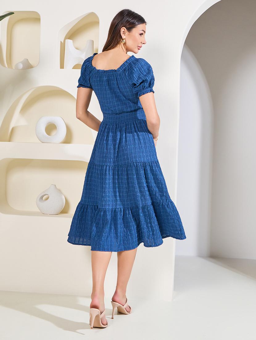 women solid puff sleeves tiered dress - 21015966 - Standard Image - 1