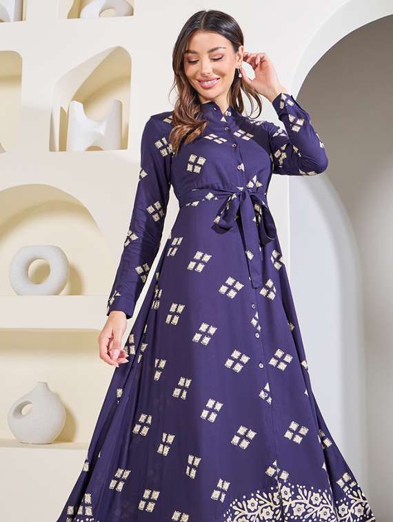 women printed mndrain neck asymmetric dress - 21015979 -  Standard Image - 1