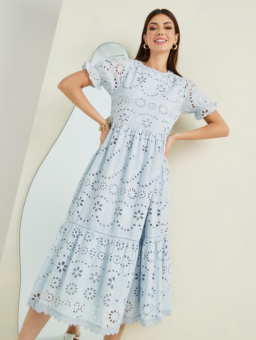 women schiffli worked a-line dress - 21015987 - Standard Image - 1