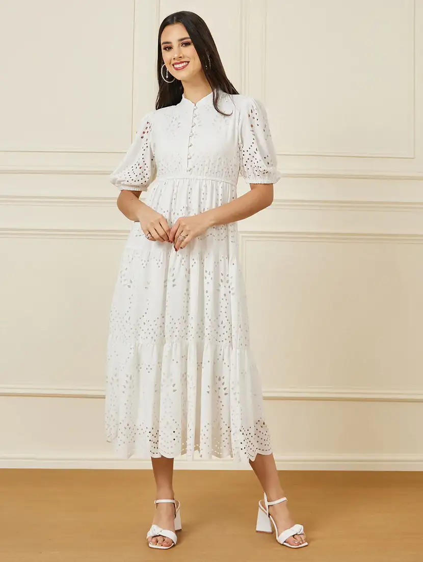 women schiffli worked a-line dress