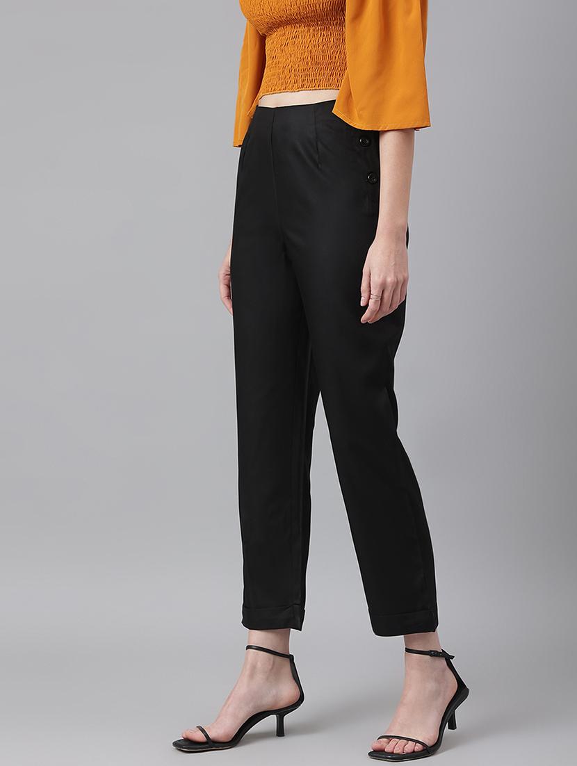 women solid high rise trouser - 21016031 -  Standard Image - 1
