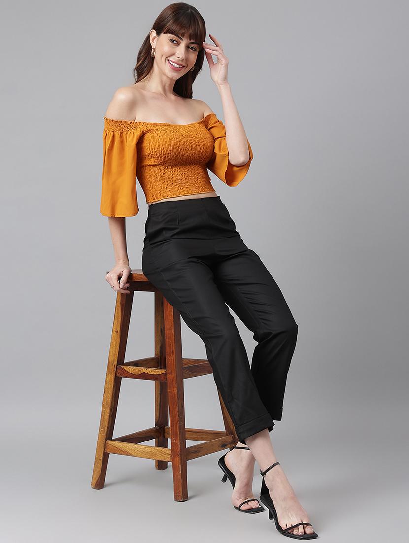 women solid high rise trouser - 21016031 - Standard Image - 4
