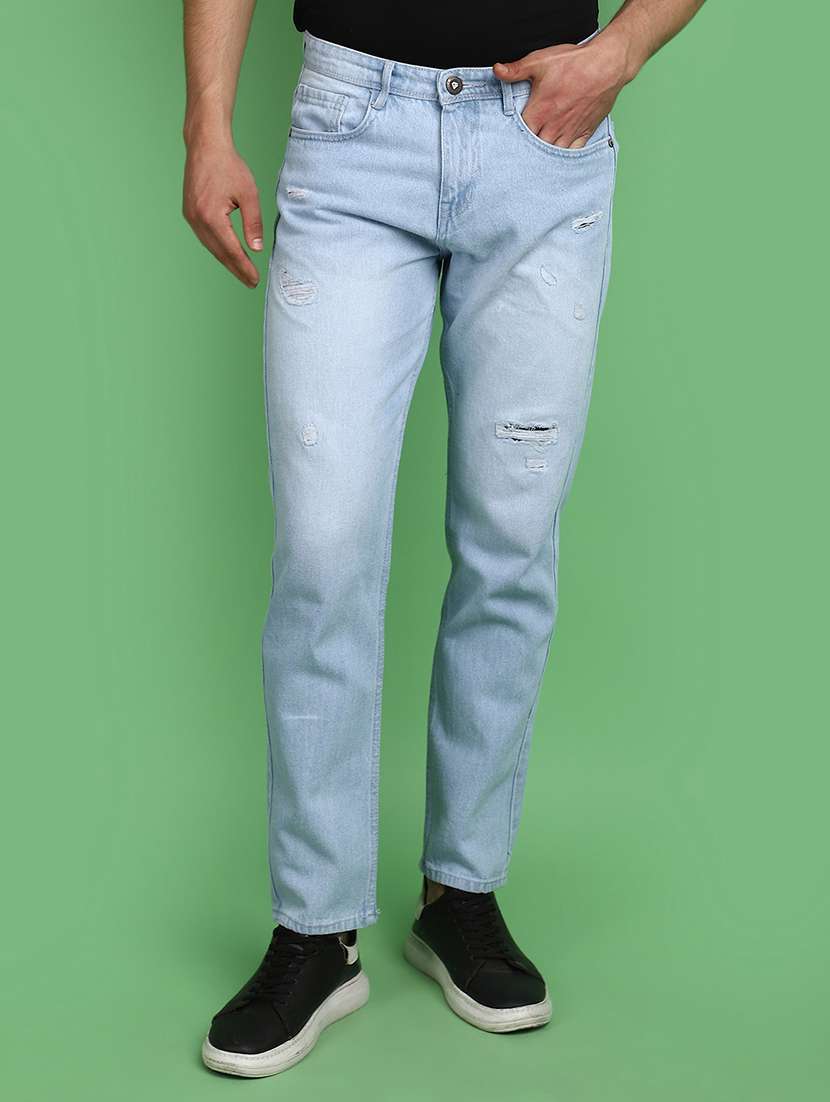 men light blue distressed slim fit jeans